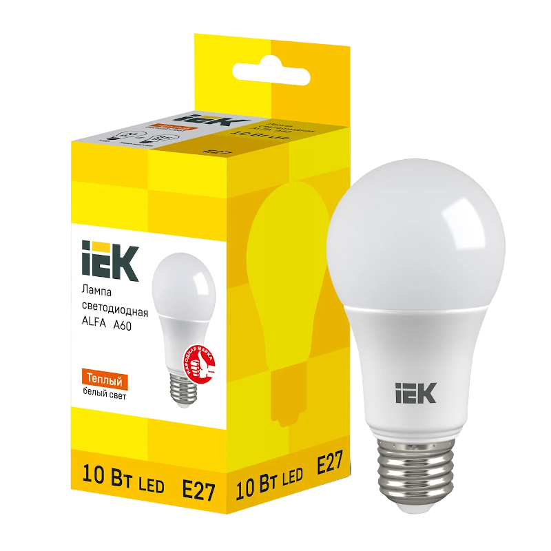 Лампа світлодіодна IEK A60, 10Вт, E27, 4000К (LLA-A60-10-230-40-E27)